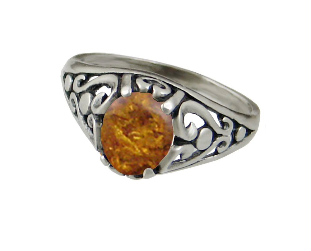 Sterling Silver Filigree Ring With Amber Size 6